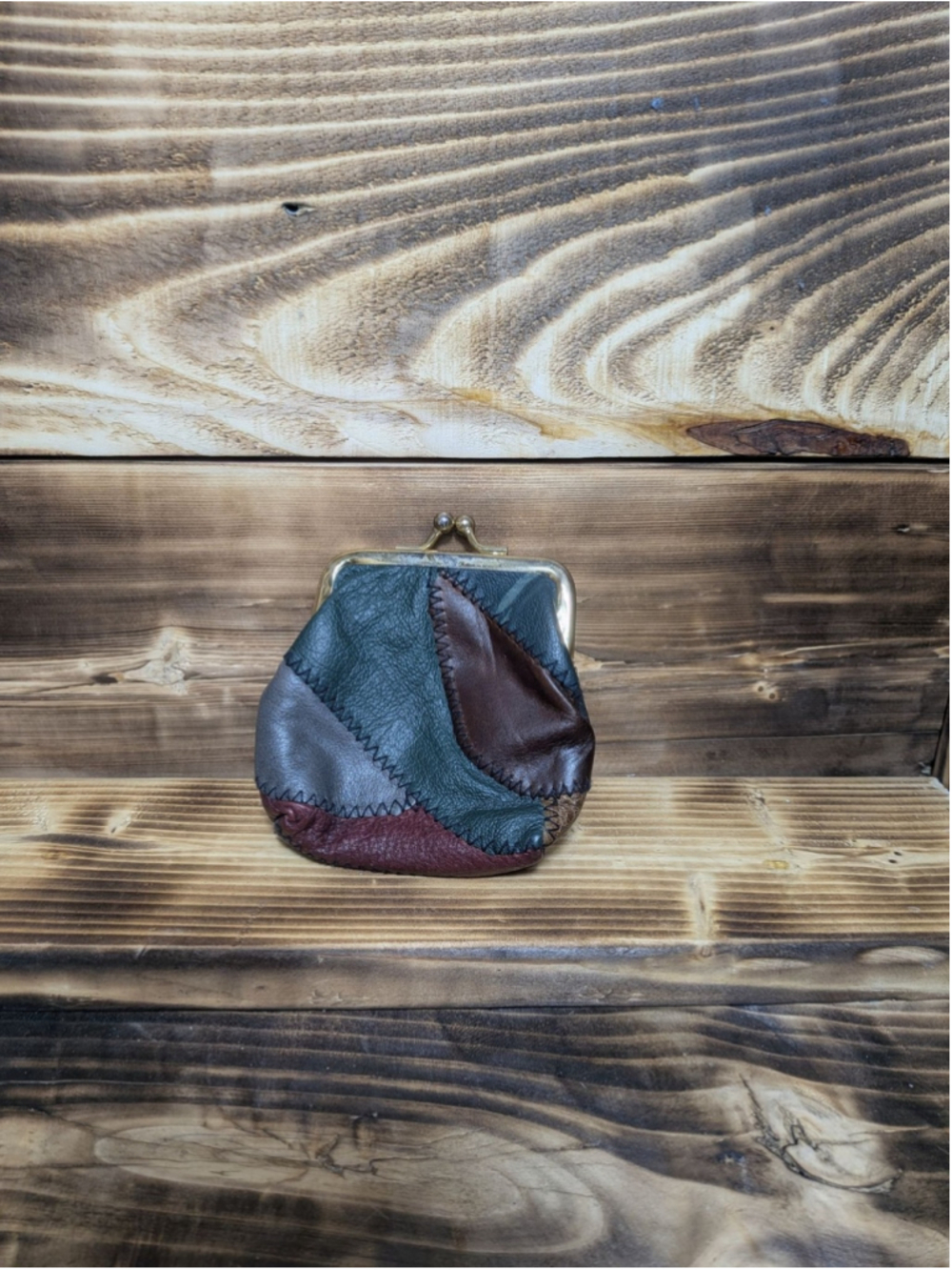 Patchwork Leather Coin Purse Wallet Womens One Size Multicolor Kiss Lock